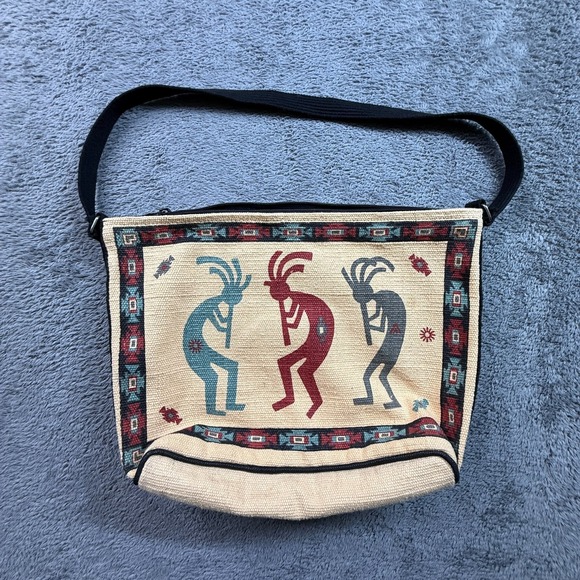 The Unbranded Brand Handbags - Vintage Kokopelli Southwestern Aztec Canvas Shoulder Crossbody Bag Zip Close
